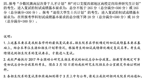 复旦大学2017年考研复试分数线公布